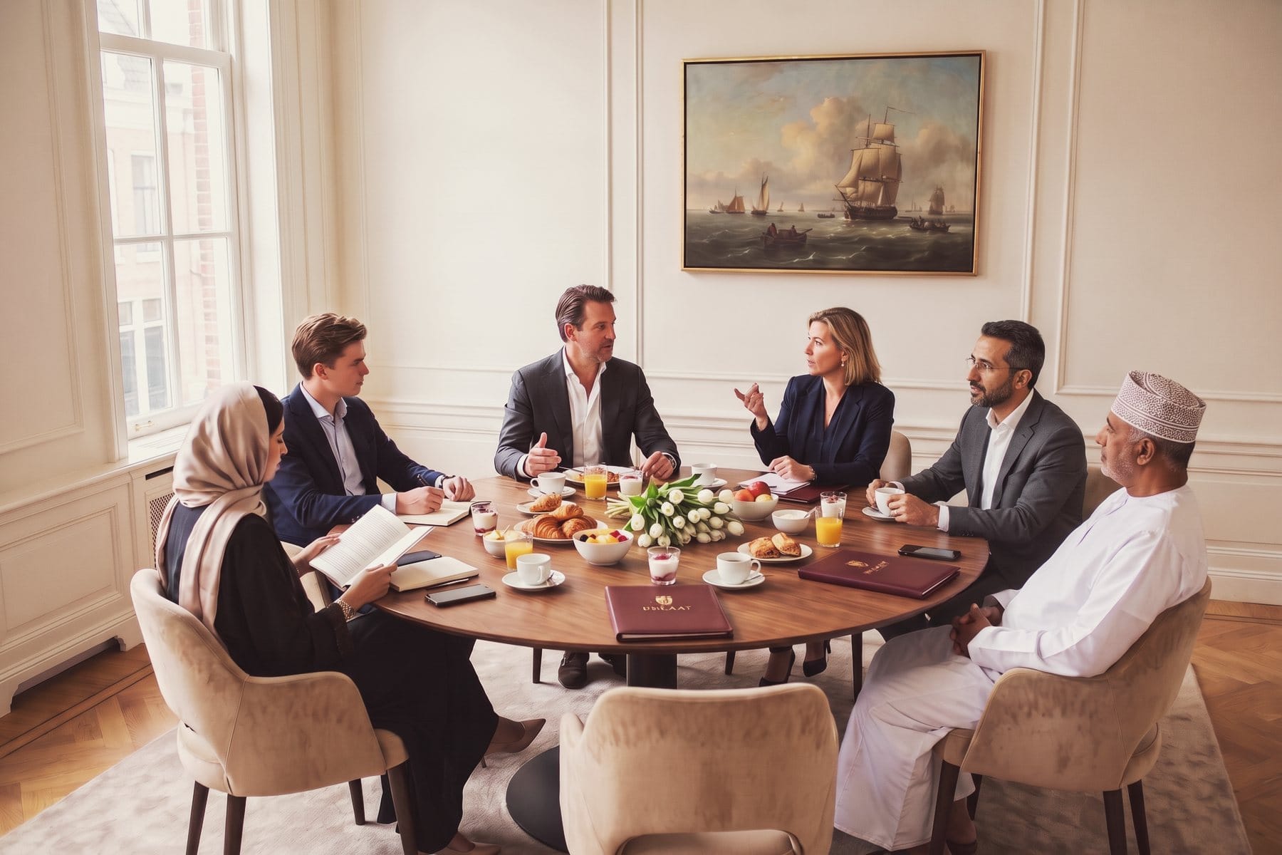 Six members at a breakfast roundtable led by an adviser from the club.